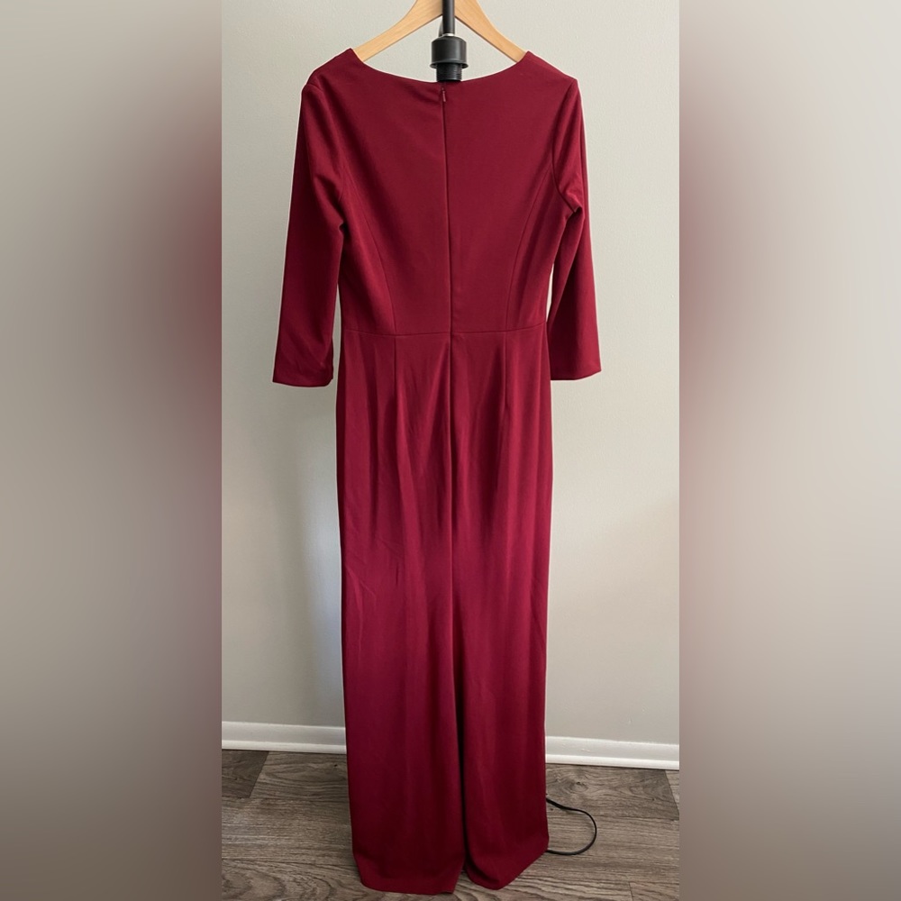 After Six V-neck Crepe Front Slit Formal Dress In Burgundy Size M - Picture 3 of 11